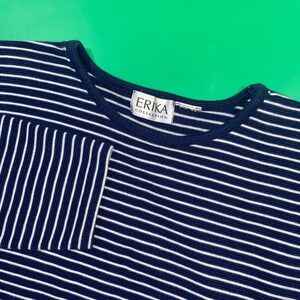 ERIKA COLLECTION Navy‎ White Striped Long Sleeve Top Women Size Med Casual